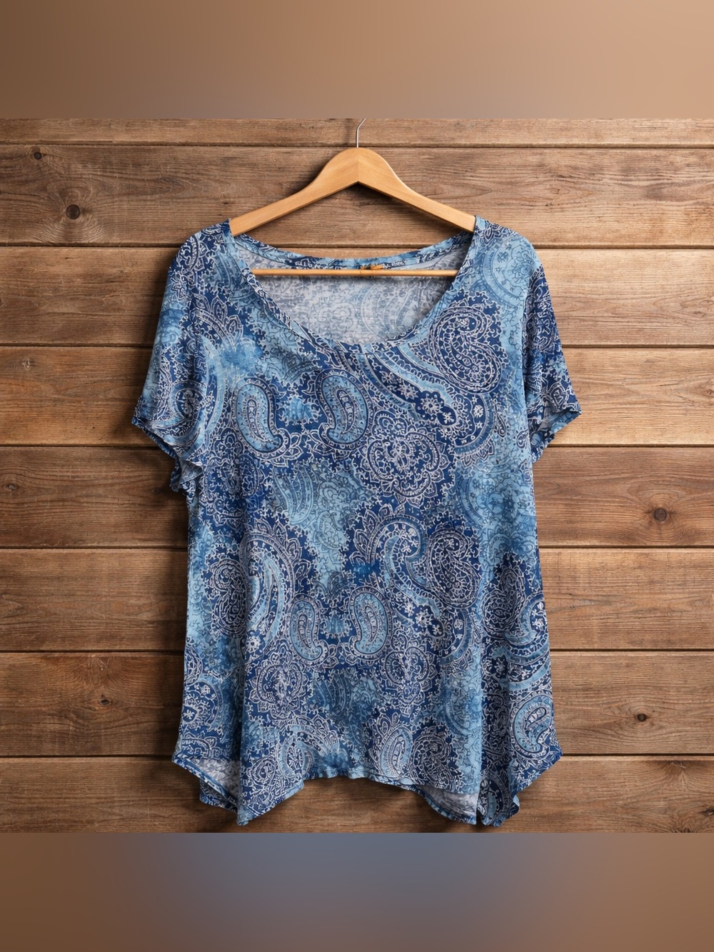 Jones & CO Jones New York 3X Capped Sleeve Rayon Hanker chief hem Paisley Tunic